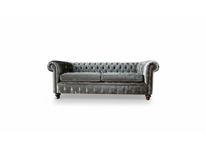 Dreisitzer Sofa 3 Sitz Couch Chesterfield Polster Sitz Garnitur Samt Graue Samt
