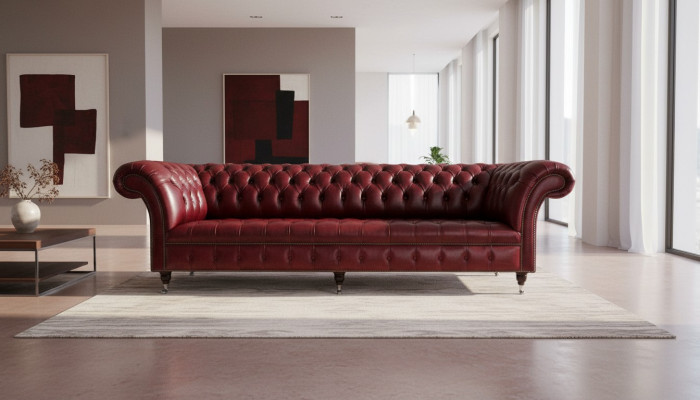 Rote Big Sofa Couch Chesterfield 265cm XXL Polster Sofas 4er Leder Textil Neu