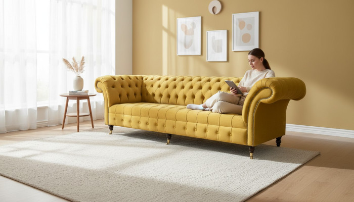 xxl Chesterfield Big Sofa Couch Polster Garnitur 4 Sitz Textil Sofas Couchen Neu