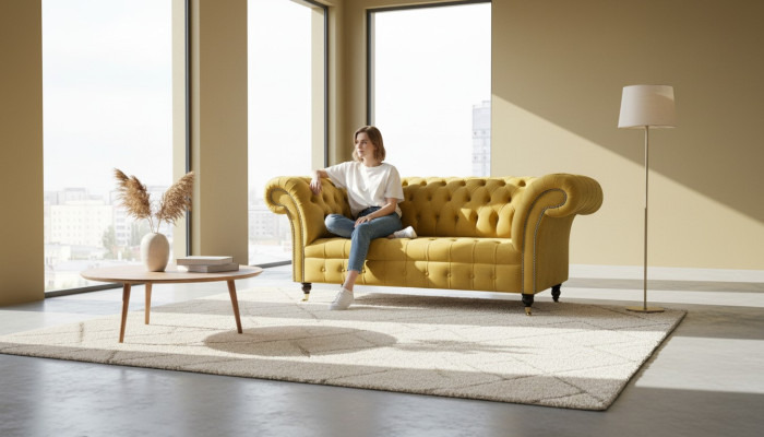 Sofa 2 Sitzer Design Sofas Polster Moderne Sitz Stoff Gelb Zweisitzer Neu Couch