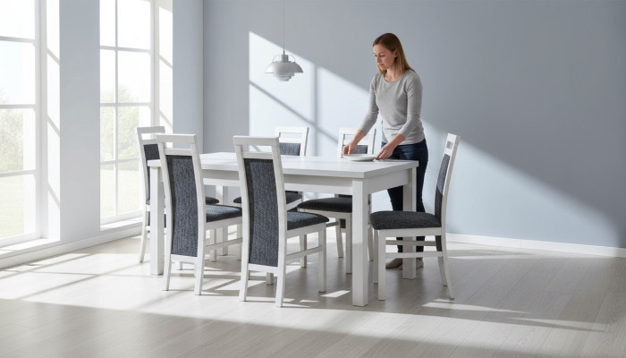Tisch Esszimmer Garnitur Esstisch Stuhl Set 7tlg. Leder Holz Lehn Stühle Neu