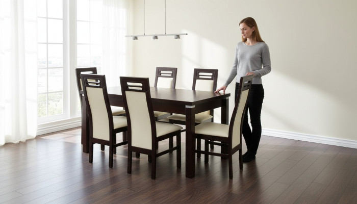 Holz Designer Ess Tisch + 6 Stühle Set Garnitur Zimmer Gruppe 7 tlg. Tische Neu