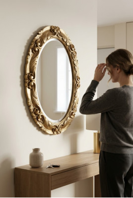 Moderner Großer Echt Holz Rahmen Spiegel Wandspiegel Hängespiegel Luxus Möbel