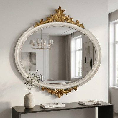 Runder Spiegel Wandspiegel Dielen Wohnzimmer Bad Holz Glas design Deko SP7240