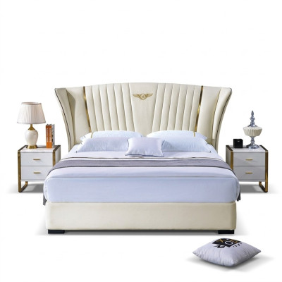 Bett Schlafzimmer Nachttisch Komplettes Set Garnitur 3tlg. Holz Leder Betten
