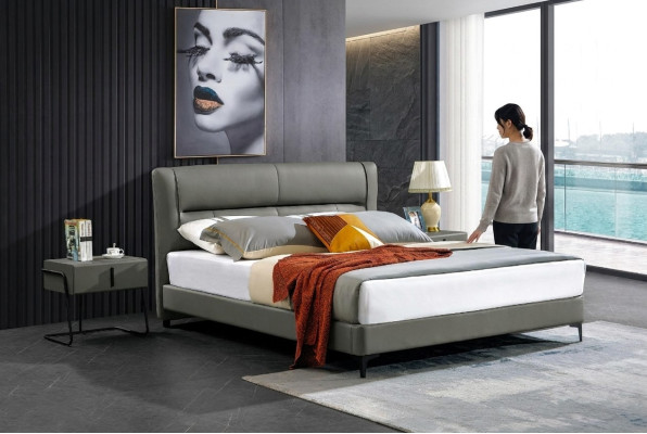 Lederbett Komplettes Schlafzimmer Bett Nachttischen 3 tlg. Garnitur Hotel