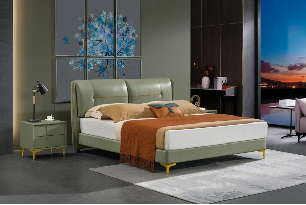 Schlafzimmer Set Bett Nachttisch Design Modern Luxus Betten Leder 3 tlg.