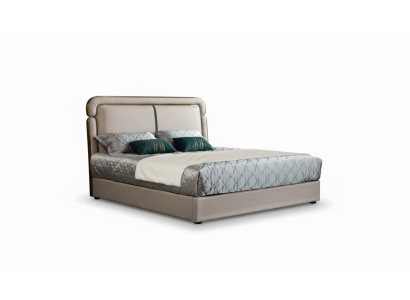 Bett Schlafzimmer Beige Doppelbett Lederbett Modern Design Möbel Holz