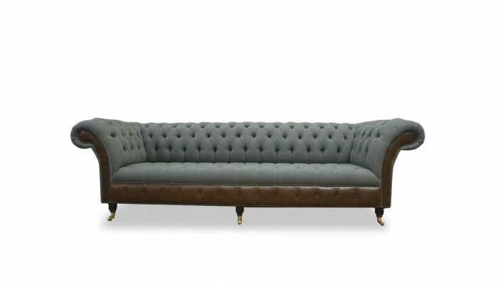 Chesterfield 4 Sitzer Grau Stoff Wohnzimmer Design Polster Sofa Big Textil Möbel