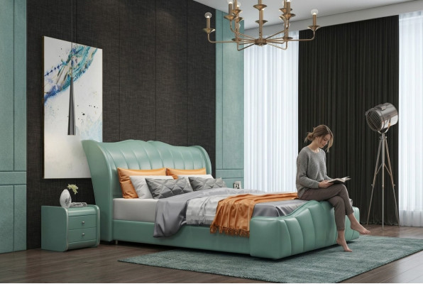 Klassisches Bett Ehebett Doppelbett Lederbett Chippendale Schlafzimmer