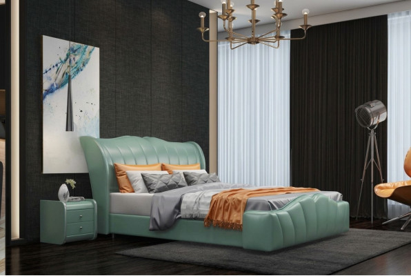 Klassisches Bett Ehebett Doppelbett Lederbett Chippendale Schlafzimmer