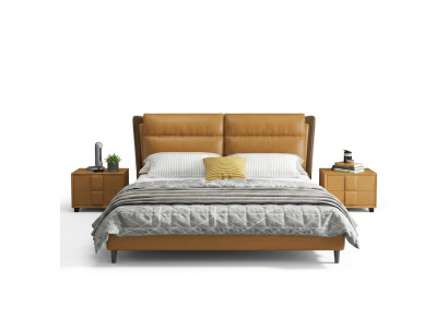 Design Leder Bett Luxus Polster Betten Doppel Schlafzimmer 180x200 Orange Möbel