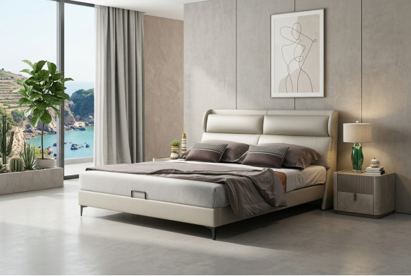 Hochwertiges Luxus Doppel Bett Betten Polster Design Ehe Hotel Leder Textil Neu