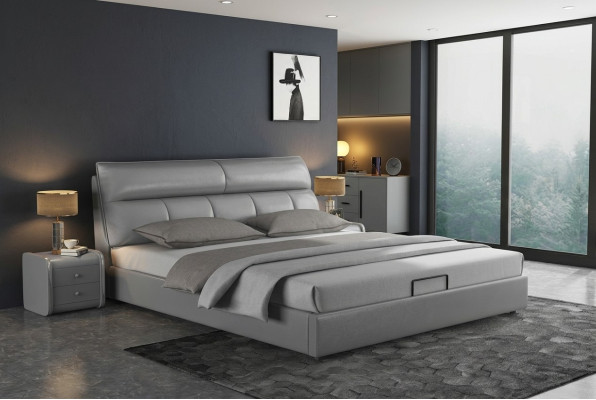 Graues Designer Bett Schlafzimmer Betten Textil Leder Hotel Polster