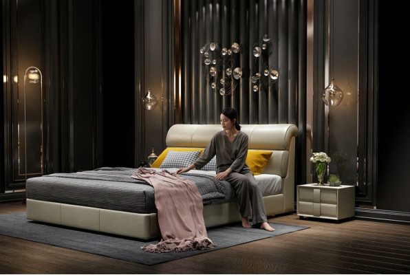 Luxus Bett Schlafzimmer Leder Polster Doppel Betten Holz Design 180x200cm Neu
