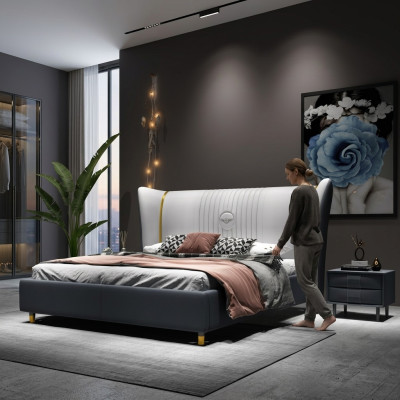 Designer Doppelbett Bett Hotel Luxus Schlafzimmer 150/180x200cm Leder