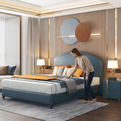 Bett Polster Design Luxus Metall Doppel Betten Ehe Schlaf Zimmer Blau