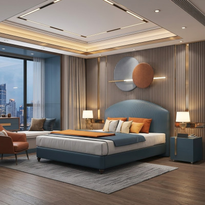 Bett Polster Design Luxus Metall Doppel Betten Ehe Schlaf Zimmer Blau