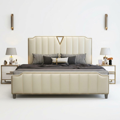 Designer Bett 180x200 Leder Hotel Metall Betten Deko Doppel Schlaf Zimmer