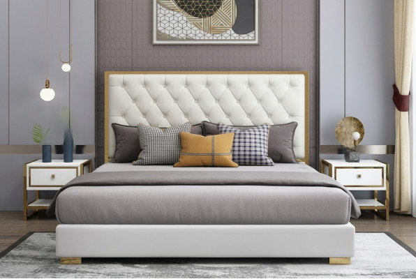 Designer Bett Schlafzimmer Betten Hotel Leder Luxus Polster Sitz Bettgestell