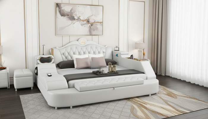 Luxus Bett Leder Betten 180x200 Multifunktion Schlafzimmer Liege Regale Neu