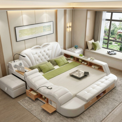 Doppel Luxus Design Hotel Leder Bett Polster Moderne Betten Multifunktion