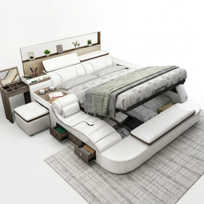 Multifunktions Bett Bluetooth Boxen Luxus Design Leder Betten