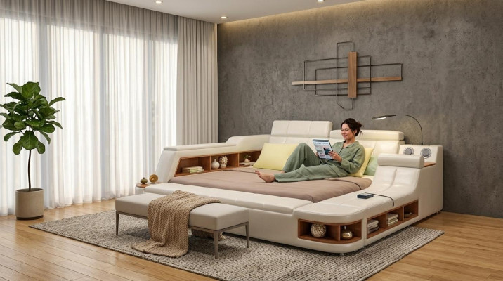 Multifunktion Bett Luxus Design Leder Betten Hotel Doppel Ablage Regal