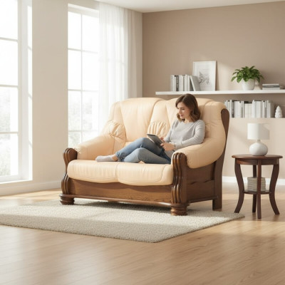 Sofa 2 Sitzer Couch Sofas Couchen Wohnzimmer Holz Leder Zweisitzer Möbel Neu