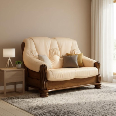 Sofa 2 Sitzer Couch Sofas Couchen Wohnzimmer Holz Leder Zweisitzer Möbel Neu