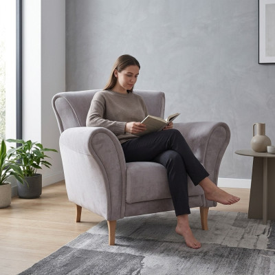 Sessel Stuhl Samt Lila Relax Lounge Sessel Weich Wohnzimmer Fernseh Sofa Couch
