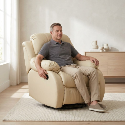 Sessel Echtes Dreh Beige Sitz Fernseh Lounge Club Einzelsessel Möbel Polster Neu