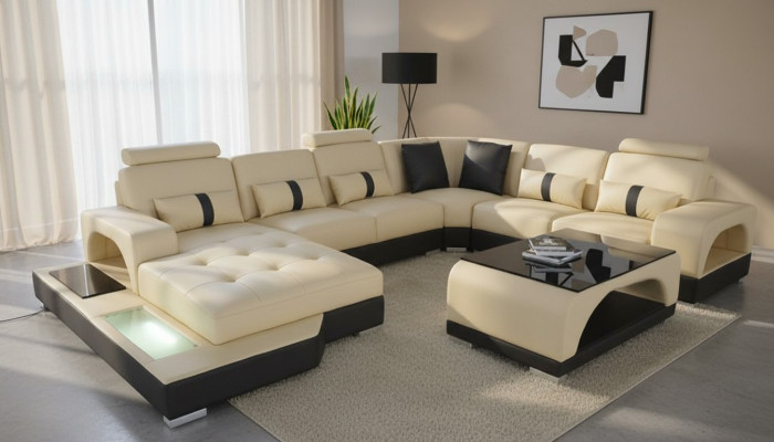 Ecksofa U-Form Couch Textil Schwarz U Form Wohnlandschaft Modern Luxus Couchen