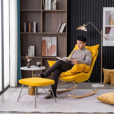 Sessel Metall Design Polster Lounge Schaukelstuhl Sitz Zimmer Schaukel