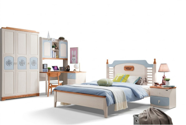 Schlafzimmer Set 5tlg. Bett 2x Nachttisch Schreibtisch Kinderbett Vollholz Möbel