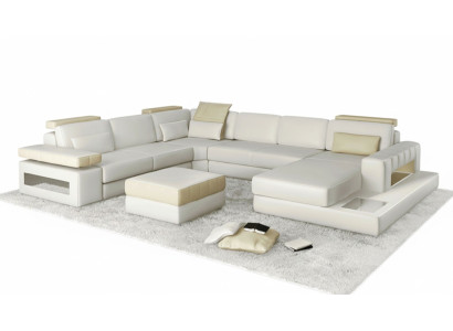 Big U Form Ecksofa Sofa Couch Polster Leder Textil Stoff Wohnlandschaft
