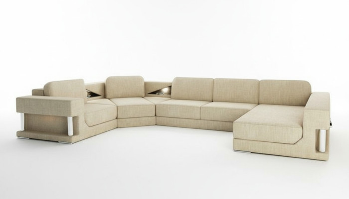 Ecksofa Bettfunktion Modern Design Sofa Textil Stoff U-Form Couch Wohnlandschaft