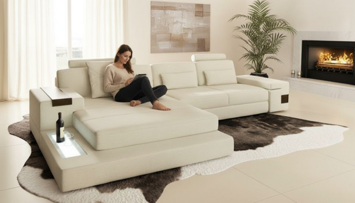 Design Couch Polster Textil Leder Eck Stoff Ecksofa L Form Sofa Couch