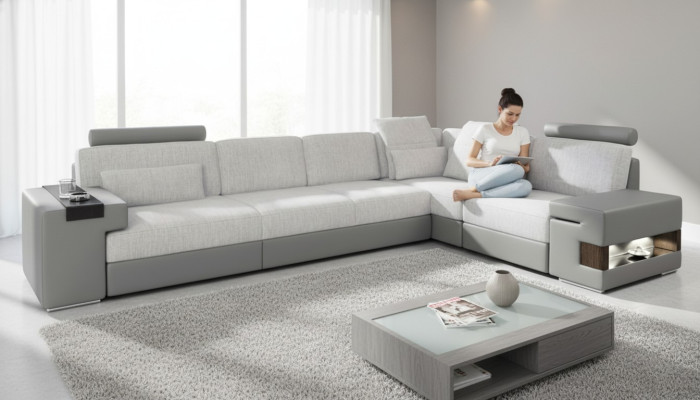 Design moderne Sofa L-Form Sofas Grau NEU Couch Ecke Leder Wohnzimmer Couchen