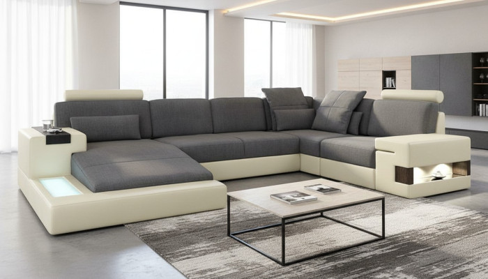 Wohnzimmer Designer Couch Polster LederStoff Sitz Modernes Ecksofa U-Form