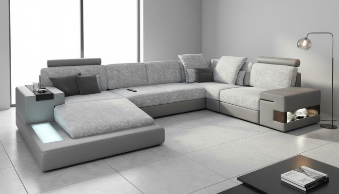 U-Form Möbel SofaBett Funktionen Polster Textil Moden Design Ecksofa Neu Sofa