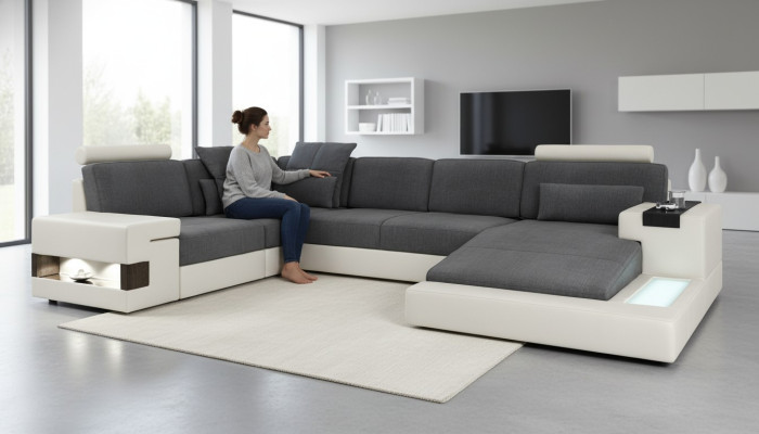Ecke Ecksofa U-Form Wohnlandschaft Sofa Couch Polster Stoff Sofas Leder Neu