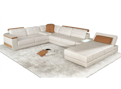 Ecksofa U-Form Sofa Couch Textil Sofas Design Wohnlandschaft Bettfunktion Leder