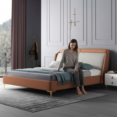 Bett Polster Design Luxus Doppel Hotel Ehe Schlaf Zimmer Leder 180x200cm