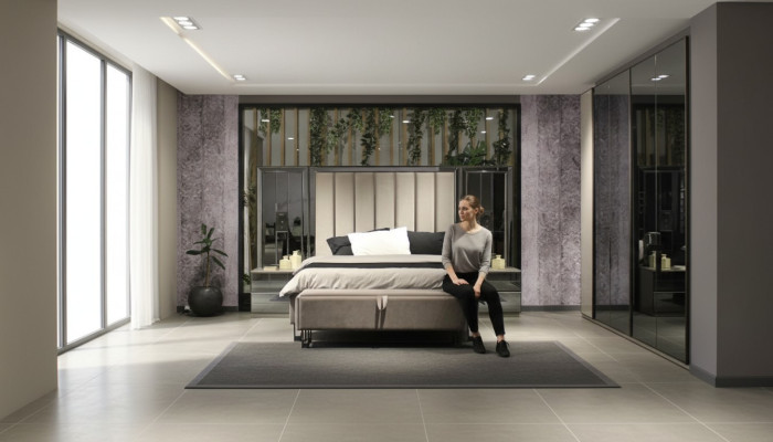 Exklusives Luxuriöses Schlafzimmer-Set: Bett, 2 Nachttische & Bank