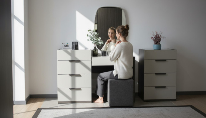 Design Schminktisch mit Spiegel Luxus Schlafzimmer Möbel Hocker 3tlg. Neu