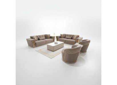 Sofagarnitur Set Komplett Modern 3+3+1+1 Sitzer + Couchtisch Textil Couch Holz