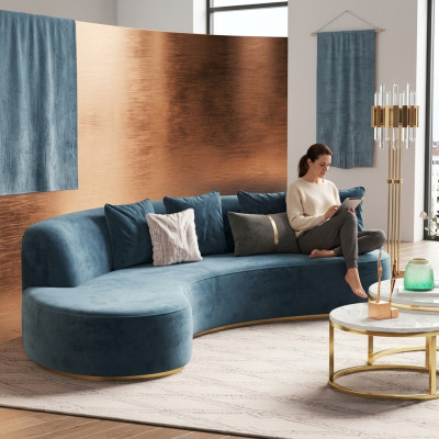 Samt Sofa 4 Sitzer Polster Textil Modern Relax Sitz Luxus Möbel Ecksofa Rund Neu