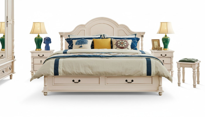 Erstaunliches Schlafzimmer-Set mit Bett und Nachttischen in Weiß