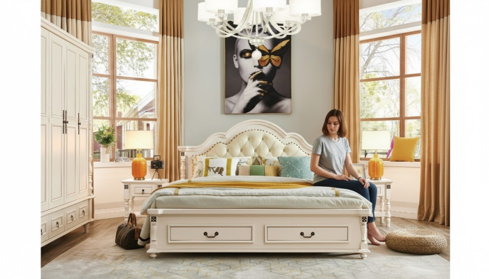 Schlafzimmer Set Bett Nachttisch Kleiderschrank Hotel Betten Holz Design 4tlg.